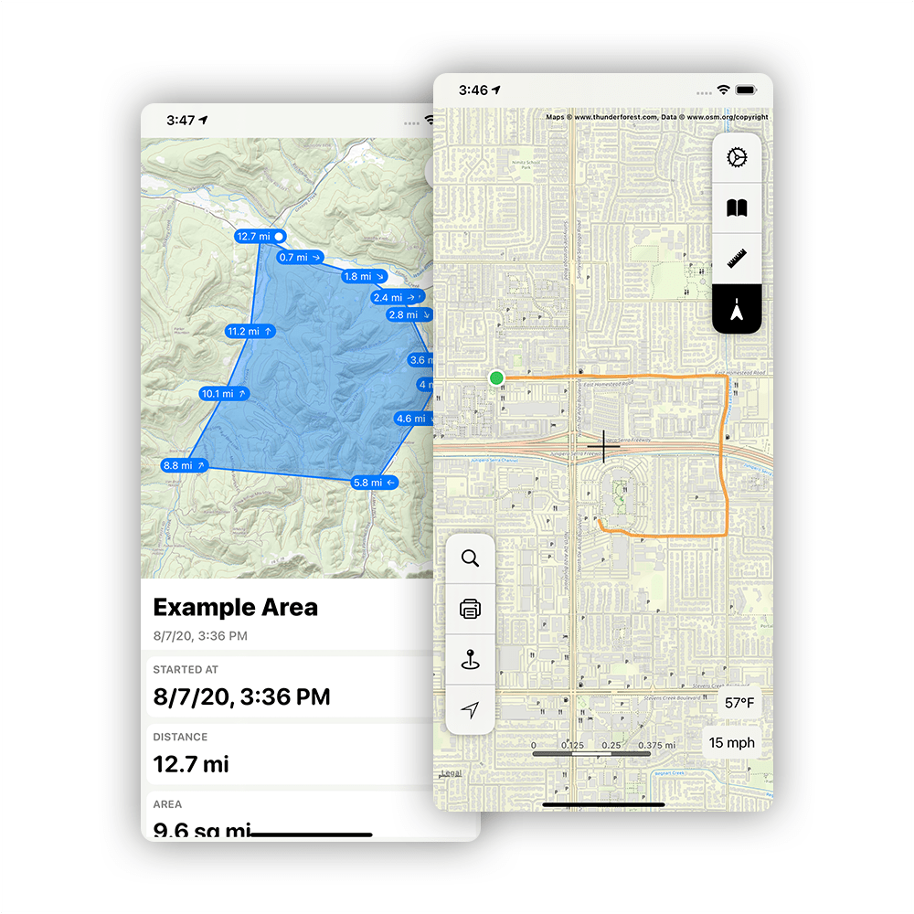 Topo Maps route planning screen